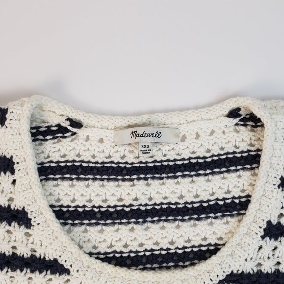 Madewell XXS Sweater Open Knit White/Deep Navy Blue Stripes Women XXSmall - Picture 4 of 13